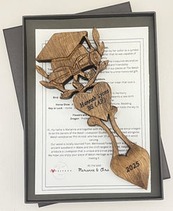 9" Oak Graduation Lovespoon.  Mortar board Hat and scroll complete with leaves to symbolise growth