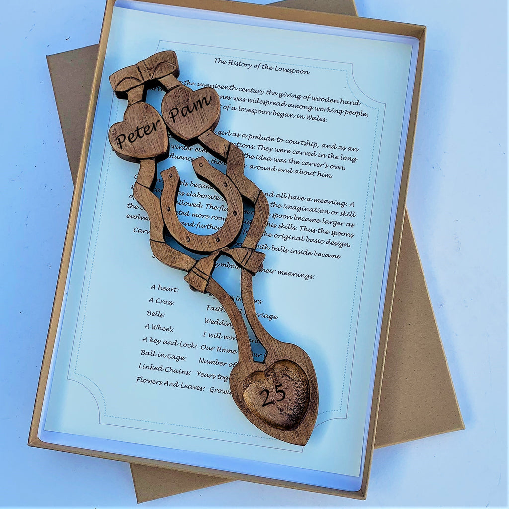 Personalised Welsh Celtic Carved Lovespoon in Gift Box  / Anniversary Lovespoon / Wedding Lovespoon